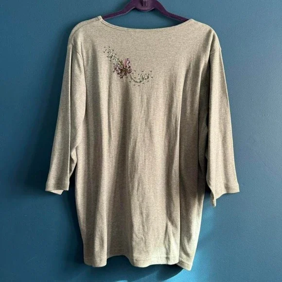 Y2K Beaded Cat Tee Women's Size XL Kitten Butterfly Quacker Factory Gray Grandma - Picture 5 of 8